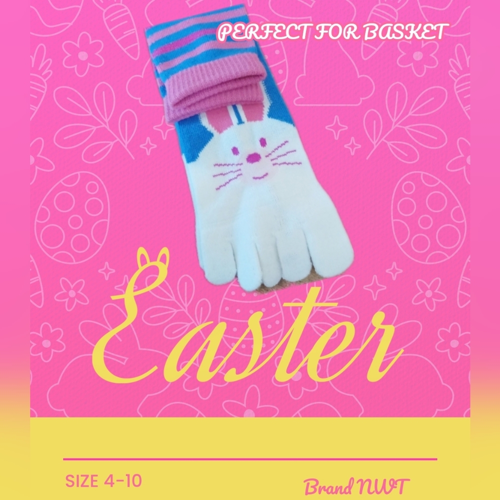Easter Bunny finger toe socks NWT shoe Size 4-10 Pink/blue